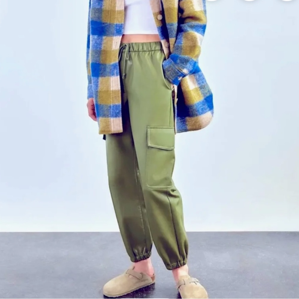 Aritzia Olive Leather Jogger cargo pant